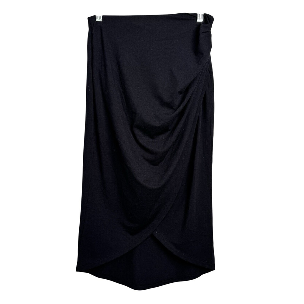 Black Asymmetric Tulip Midi Skirt Draped Ruched Bodycon Cocktail Party New Small - Picture 2 of 5